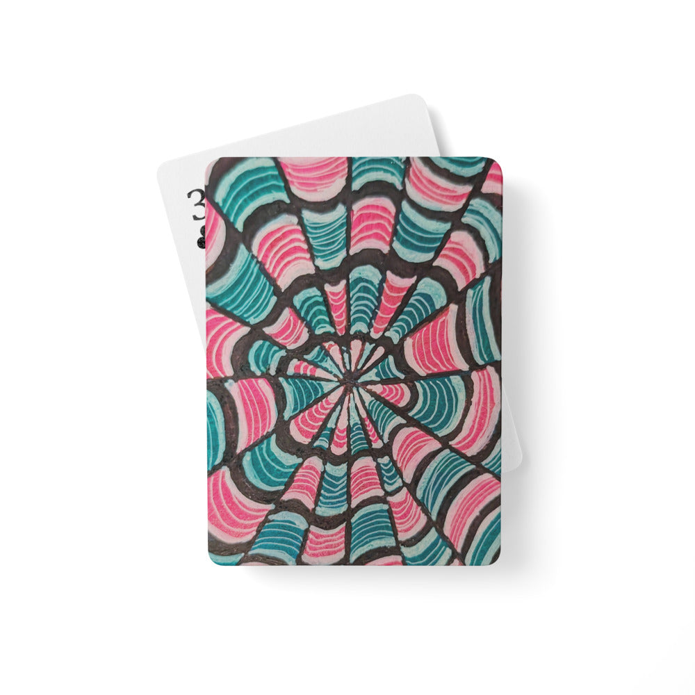Cotton Candy Vortex Poker Playing Cards – Pink Teal Spiral Doodle Art Deck | Unique Gift for Card Players
